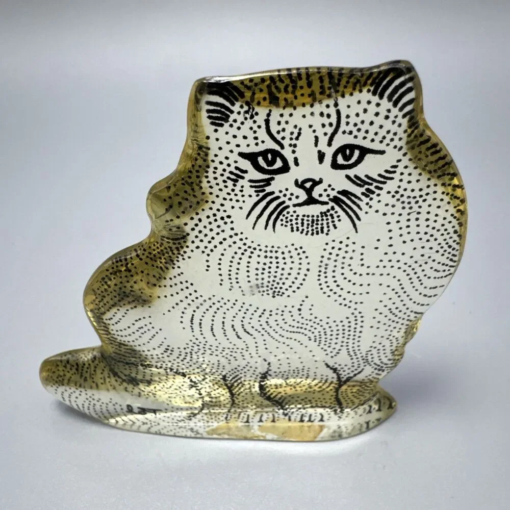 Vintage 1960's Abraham Palatnik Lucite Transparent Seated Cat Op-Art Figurine 3